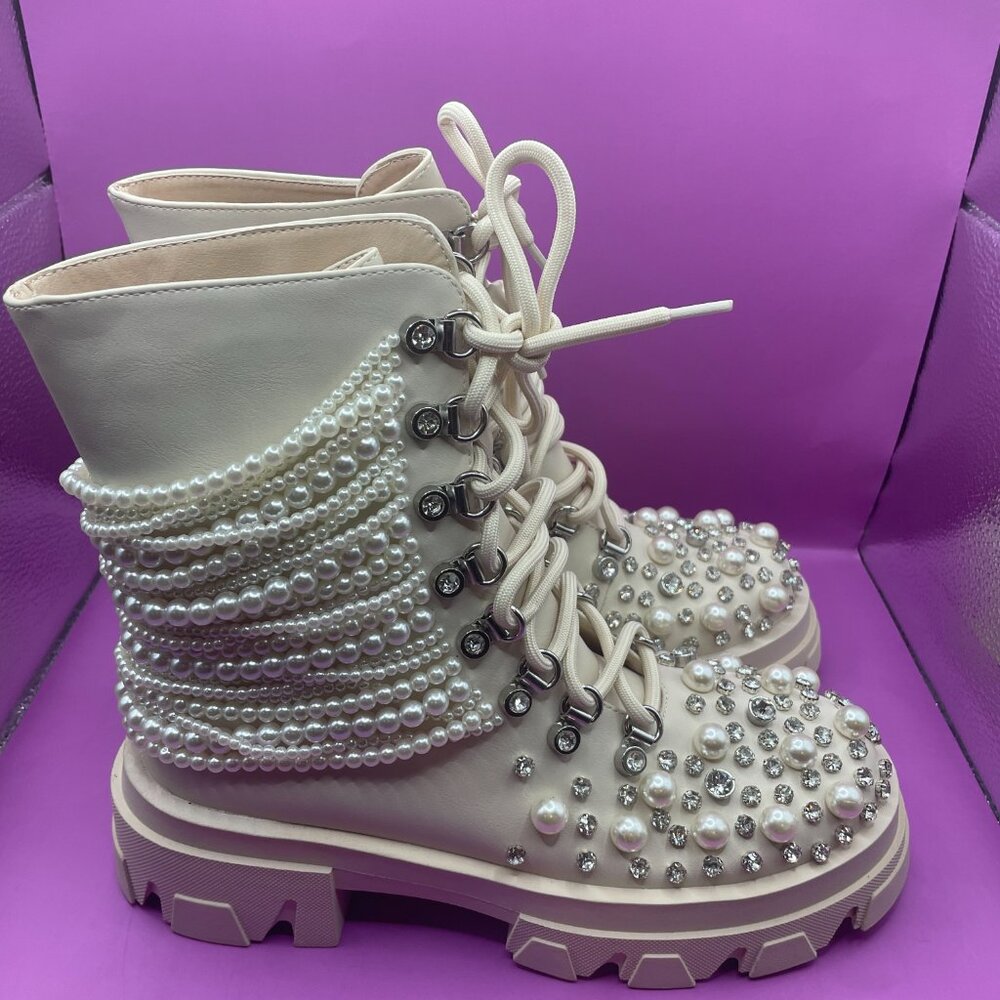 AZALEA WANG PEARL COMBAT BOOTS (7.5) - Picture 4 of 12